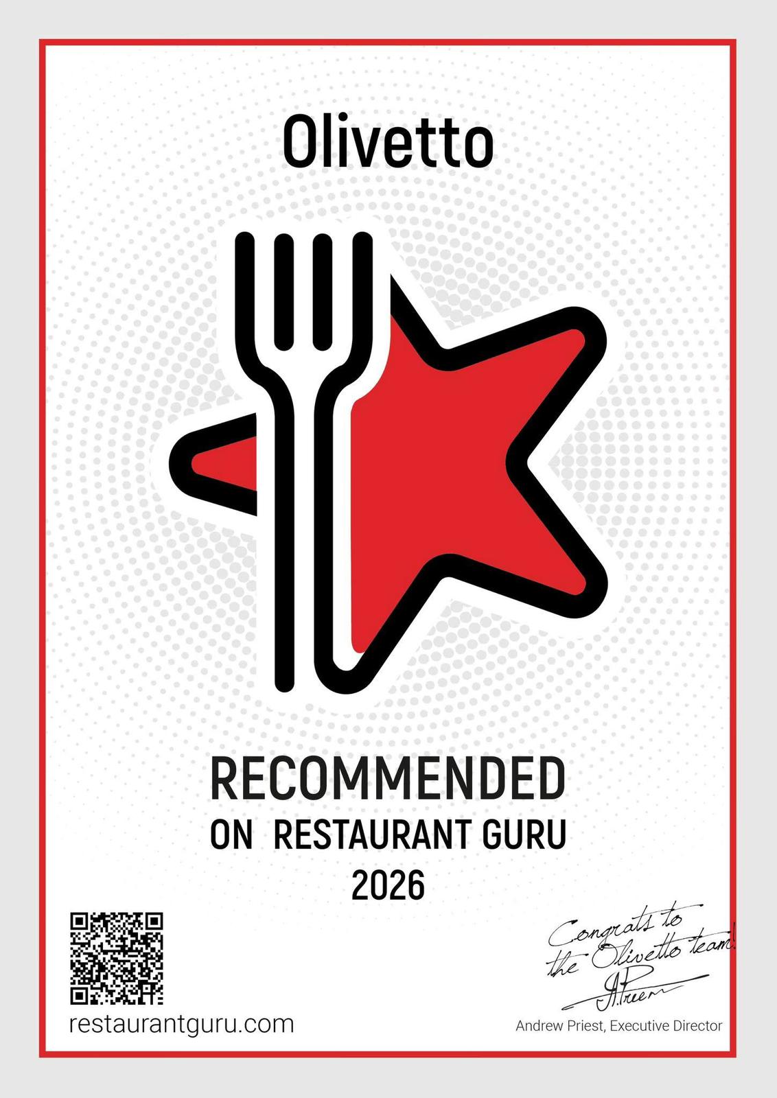 RestaurantGuru Award — Olivetto